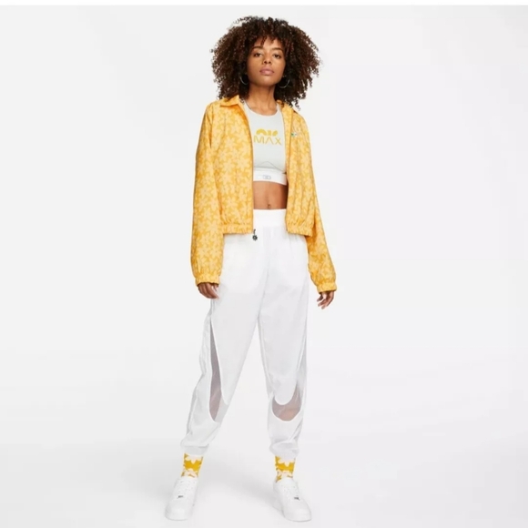 Nike Sportswear Windbreaker Jacket Women Sz XL Yellow Floral Full Zip Loose Fit - Picture 11 of 13